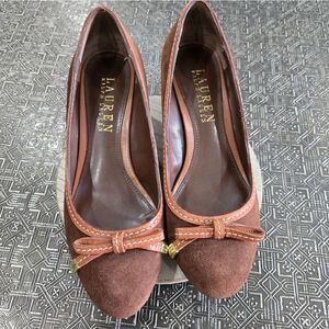🐢 Lauren Ralph Lauren Bernee-Rust Brown Suede Wedge. Size 6.5B